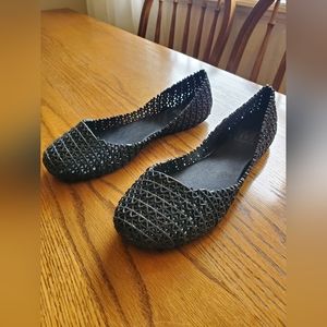 #64 New In Box Jelly Y2K Style Sparkling Flats Shoes 9 Black Glitter Sandals